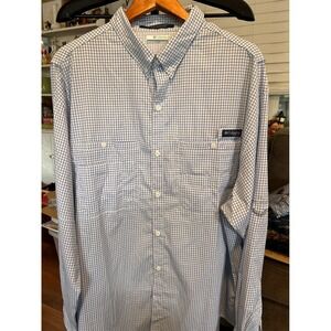 Columbia PFG Super Tamiami Mens XXL Blue White Check Long Sleeve‎ Fishing Shirt